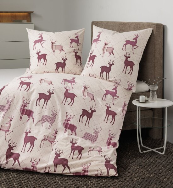 Janine Feinbiber Bettwäsche 200X200+2x80x80 2 teilig  Davos 65180-01-620 beige bordeauxrot