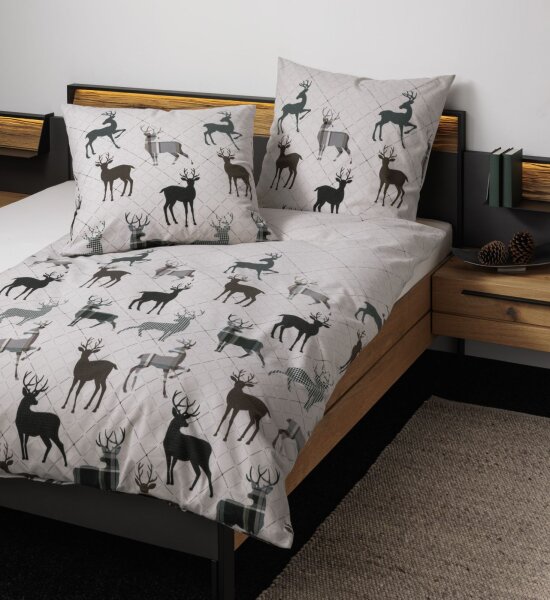 Janine Feinbiber Bettwäsche 200X200+2x80x80 2 teilig  Davos 65180-06-620 beige tannengrün