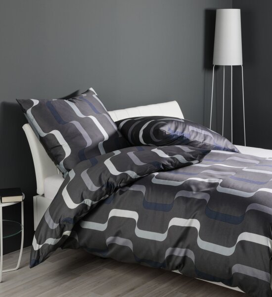 Janine Mako-Satin Bettwäsche 155x200,80x80 2 teilig  J. D. 87107-08-510 anthrazit blau