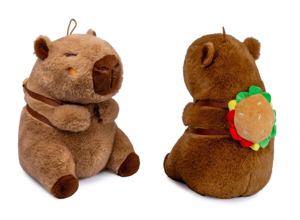 Capybara Kuscheltier braun Figur Plüsch 25 cm Plüsch Capybara mit Snackrucksack Burger