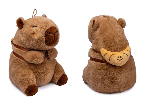Capybara Kuscheltier braun Figur Plüsch 35 cm Plüsch Capybara mit Snackrucksack Croissant