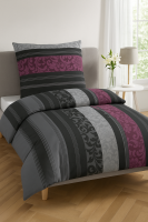 soma Biber Bettwäsche 2 teilig Bettbezug 135 x 200 cm Kopfkissenbezug 80 x 80 cm Barock Borde beere Streifen