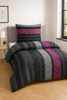 soma Biber Bettw&auml;sche 2 teilig Bettbezug 135 x 200 cm Kopfkissenbezug 80 x 80 cm Barock Borde beere Streifen