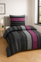 soma Biber Bettwäsche 2 teilig Bettbezug 135 x 200 cm Kopfkissenbezug 80 x 80 cm Barock Borde beere Streifen