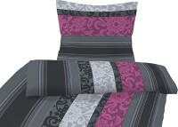 soma Biber Bettwäsche 2 teilig Bettbezug 135 x 200 cm Kopfkissenbezug 80 x 80 cm Barock Borde beere Streifen