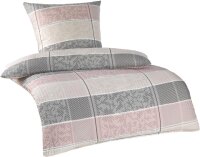 Soma Microfaser Seersucker Bettwäsche Set 4-tlg. 2x 135x200 cm Bettbezug + 2x 80x80 cm hell rosa gestreift kariert