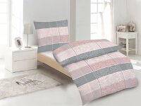 Soma Microfaser Seersucker Bettwäsche Set 4-tlg. 2x 135x200 cm Bettbezug + 2x 80x80 cm hell rosa gestreift kariert