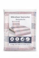 Soma Microfaser Seersucker Bettwäsche Set 4-tlg. 2x 135x200 cm Bettbezug + 2x 80x80 cm hell rosa gestreift kariert