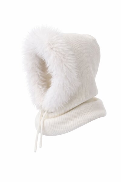 Kapuzenschal Damen & Herren mit Kunstfell Warmer Kapuzenkragen mit Bindeband Weich gef&uuml;ttert,winddicht &ndash; Winter Schal mit Kapuze Beige
