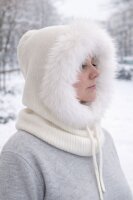 Kapuzenschal Damen & Herren mit Kunstfell Warmer Kapuzenkragen mit Bindeband Weich gef&uuml;ttert,winddicht &ndash; Winter Schal mit Kapuze Beige
