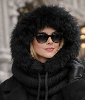 Kapuzenschal Damen & Herren mit Kunstfell Warmer Kapuzenkragen mit Bindeband Weich gef&uuml;ttert,winddicht &ndash; Winter Schal mit Kapuze schwarz