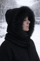 Kapuzenschal Damen & Herren mit Kunstfell Warmer Kapuzenkragen mit Bindeband Weich gefüttert,winddicht – Winter Schal mit Kapuze schwarz