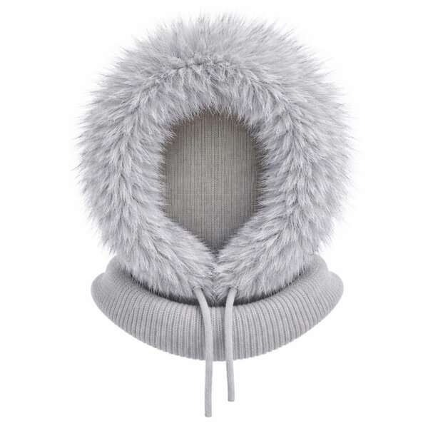 Kapuzenschal Damen & Herren mit Kunstfell Warmer Kapuzenkragen mit Bindeband Weich gefüttert,winddicht – Winter Schal mit Kapuze grau