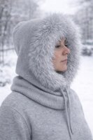Kapuzenschal Damen & Herren mit Kunstfell Warmer Kapuzenkragen mit Bindeband Weich gef&uuml;ttert,winddicht &ndash; Winter Schal mit Kapuze grau