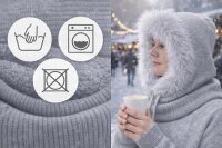 Kapuzenschal Damen & Herren mit Kunstfell Warmer Kapuzenkragen mit Bindeband Weich gef&uuml;ttert,winddicht &ndash; Winter Schal mit Kapuze grau