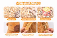Capybara Rucksack 2in1 Plüsch Kinder Kindergarten Tasche mit Schlüsselanhänger zufälliges Motiv Burger oder Pommes Geschenkidee
