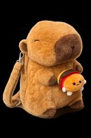 Capybara Rucksack 2in1 Plüsch Kinder Kindergarten Tasche mit Schlüsselanhänger zufälliges Motiv Burger oder Pommes Geschenkidee