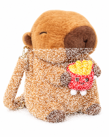 Capybara Rucksack 2in1 Plüsch Kinder Kindergarten Tasche mit Schlüsselanhänger zufälliges Motiv Burger oder Pommes Geschenkidee