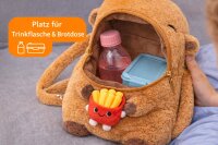 Capybara Rucksack 2in1 Plüsch Kinder Kindergarten Tasche mit Schlüsselanhänger zufälliges Motiv Burger oder Pommes Geschenkidee