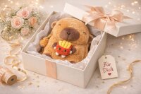 Capybara Rucksack 2in1 Plüsch Kinder Kindergarten Tasche mit Schlüsselanhänger zufälliges Motiv Burger oder Pommes Geschenkidee