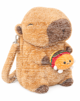 Capybara Rucksack 2in1 Plüsch Kinder Kindergarten Tasche mit Schlüsselanhänger zufälliges Motiv Burger oder Pommes Geschenkidee