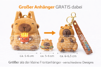 Capybara Rucksack 2in1 Plüsch Kinder Kindergarten Tasche mit Schlüsselanhänger zufälliges Motiv Burger oder Pommes Geschenkidee