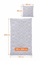 Soma Biber Bettwäsche 135x200 cm 2-teilig – Baumwolle Bettwäsche Set Grau Silber mit Kissen 80x80 – Wende-Bettwäsche mit Reißverschluss – Made in Germany – Geometrisches Muster