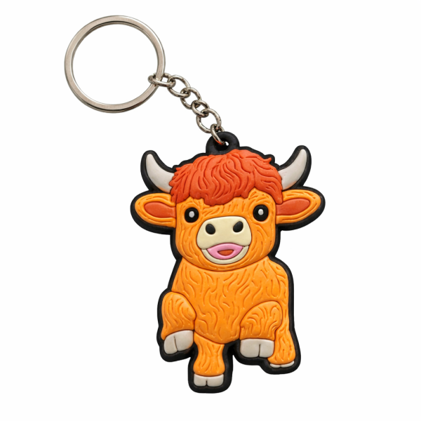 Highland Kuh Schlüsselanhänger – Süßer 2D Anhänger ca. 5–7 cm aus PVC – 1 Stück, Motiv zufällig, nicht frei wählbar – Für Schlüssel, Rucksack & Tasche