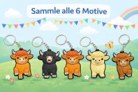 Highland Kuh Schlüsselanhänger – Süßer 2D Anhänger ca. 5–7 cm aus PVC – 1 Stück, Motiv zufällig, nicht frei wählbar – Für Schlüssel, Rucksack & Tasche