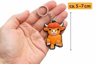 Highland Kuh Schlüsselanhänger 6er Set – Süße Sammelanhänger in 2D, ca. 5–7 cm – Weiche PVC Figuren, unsortiert, nicht frei wählbar – Für Rucksack, Tasche & Schlüsselbund