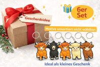Highland Kuh Schlüsselanhänger 6er Set – Süße Sammelanhänger in 2D, ca. 5–7 cm – Weiche PVC Figuren, unsortiert, nicht frei wählbar – Für Rucksack, Tasche & Schlüsselbund