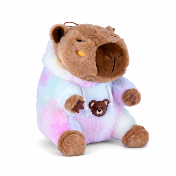 Capybara Kuscheltier 25 cm bunt – Plüsch Tierfigur mit buntem Hoodie, Weiches Stofftier für Kinder, Geschenkidee & Deko, 1 Stück