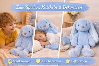 Kuscheltier Hase XXL 70 cm Plüschtier mit langen Ohren weich Babyblau Pastell Stofftier zum Spielen Schlafen Dekoration Geschenk für Kinder