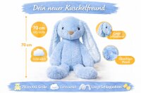 Kuscheltier Hase XXL 70 cm Plüschtier mit langen Ohren weich Babyblau Pastell Stofftier zum Spielen Schlafen Dekoration Geschenk für Kinder