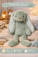 Kuscheltier Hase XXL 70 cm Plüschtier mit langen Ohren weich grün Pastell Stofftier zum Spielen Schlafen Dekoration Geschenk für Kinder