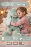 Kuscheltier Hase XXL 70 cm Plüschtier mit langen Ohren weich grün Pastell Stofftier zum Spielen Schlafen Dekoration Geschenk für Kinder
