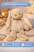 Kuscheltier Hase XXL 70 cm Plüschtier mit langen Ohren weich braun Pastell Stofftier zum Spielen Schlafen Dekoration Geschenk für Kinder