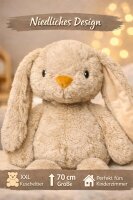 Kuscheltier Hase XXL 70 cm Plüschtier mit langen Ohren weich braun Pastell Stofftier zum Spielen Schlafen Dekoration Geschenk für Kinder
