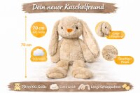 Kuscheltier Hase XXL 70 cm Plüschtier mit langen Ohren weich braun Pastell Stofftier zum Spielen Schlafen Dekoration Geschenk für Kinder