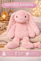 Kuscheltier Hase XXL 70 cm Plüschtier mit langen Ohren weich rosa Pastell Stofftier zum Spielen Schlafen Dekoration Geschenk für Kinder