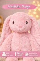 Kuscheltier Hase XXL 70 cm Plüschtier mit langen Ohren weich rosa Pastell Stofftier zum Spielen Schlafen Dekoration Geschenk für Kinder