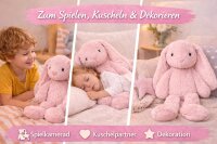 Kuscheltier Hase XXL 70 cm Plüschtier mit langen Ohren weich rosa Pastell Stofftier zum Spielen Schlafen Dekoration Geschenk für Kinder