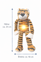 Plüsch Nachtlicht Tiger oder Giraffe 34 cm – Kuscheltier mit warmweißem Bauchlicht, 60 Sekunden Timer, USB-C aufladbar, Kinder Nachtlampe zum Einschlafen, waschbarer Stoff