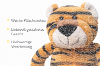 Plüsch Nachtlicht Tiger oder Giraffe 34 cm – Kuscheltier mit warmweißem Bauchlicht, 60 Sekunden Timer, USB-C aufladbar, Kinder Nachtlampe zum Einschlafen, waschbarer Stoff