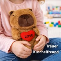 Capybara Kuscheltier 20 cm mit Herz – Weiches Capybara Plüschtier mit Love Herz – Süße Tierfigur Stofftier Geschenk für Kinder Mädchen Jungen