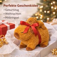 Capybara Kuscheltier mit Baby 26 cm – Plüschtier Capybara Stofftier weich – Tierfigur mit Baby auf dem Rücken – zufällige Farbvariante – Geschenkidee für Kinder