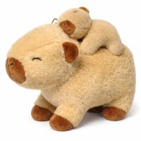 Capybara Kuscheltier mit Baby 26 cm – Plüschtier Capybara Stofftier weich – Tierfigur mit Baby auf dem Rücken – zufällige Farbvariante – Geschenkidee für Kinder