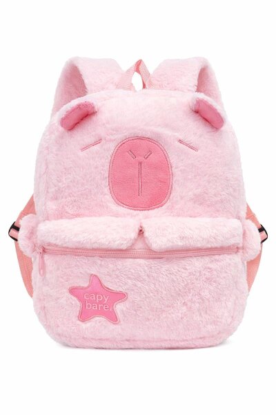 Capybara Plüsch Rucksack Kinder Rosa Pink – Kinderrucksack mit Hauptfach & Frontfach Reißverschluss, Verstellbare Schultergurte, Kuscheliger Mini Rucksack 28 x 25 x 10 cm