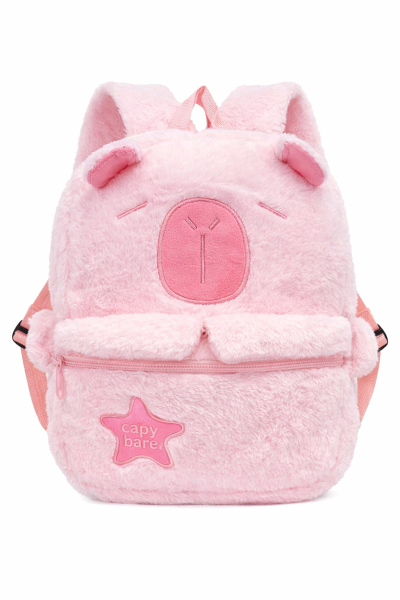 Capybara Plüsch Rucksack Kinder Rosa Pink – Kinderrucksack mit Hauptfach & Frontfach Reißverschluss, Verstellbare Schultergurte, Kuscheliger Mini Rucksack 28 x 25 x 10 cm