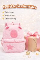 Capybara Plüsch Rucksack Kinder Rosa Pink – Kinderrucksack mit Hauptfach & Frontfach Reißverschluss, Verstellbare Schultergurte, Kuscheliger Mini Rucksack 28 x 25 x 10 cm